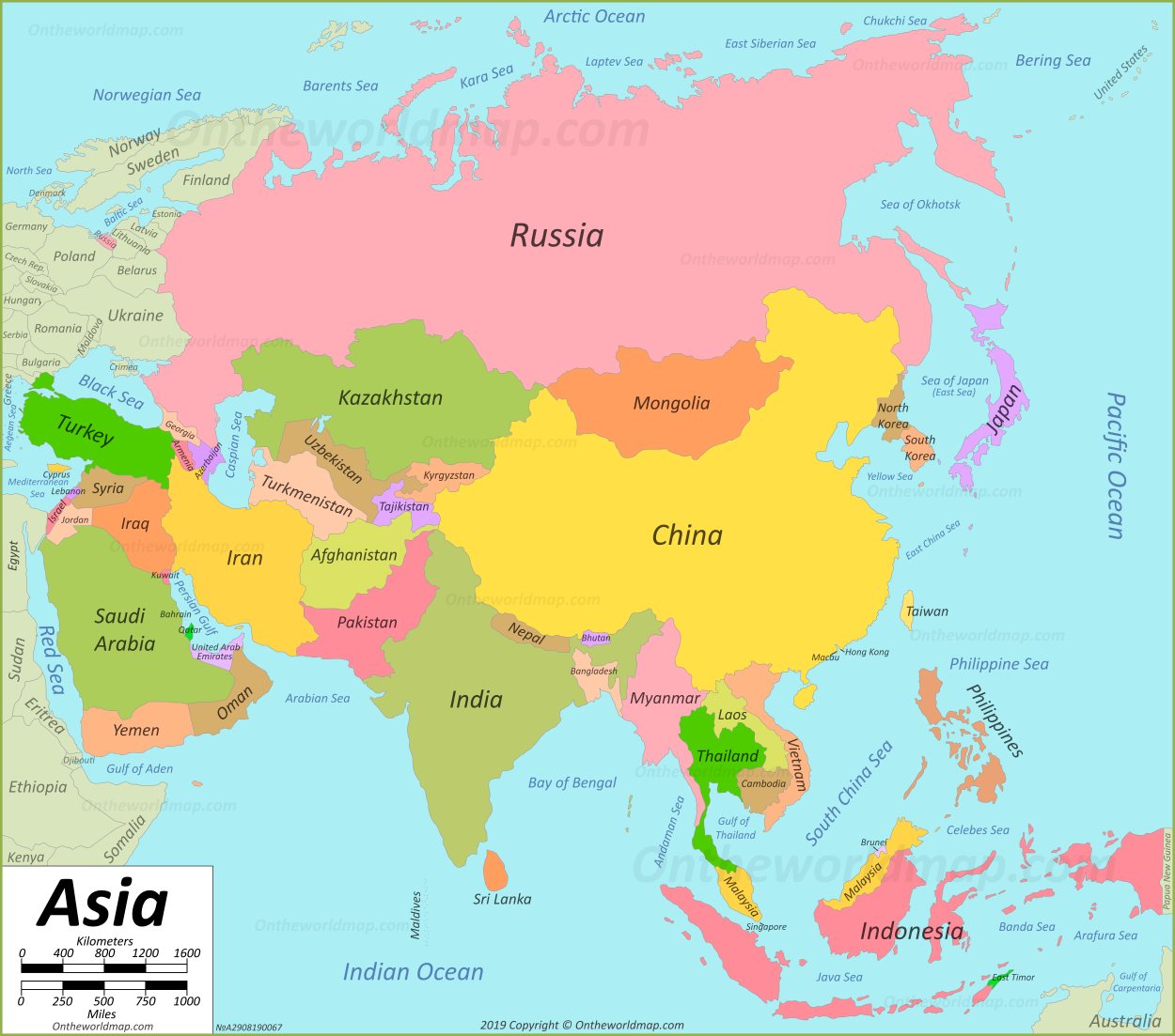 the Map asian countries of