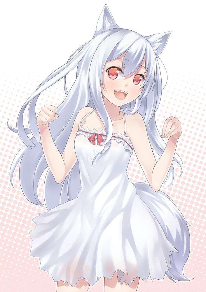 white with hair Anime girl neko
