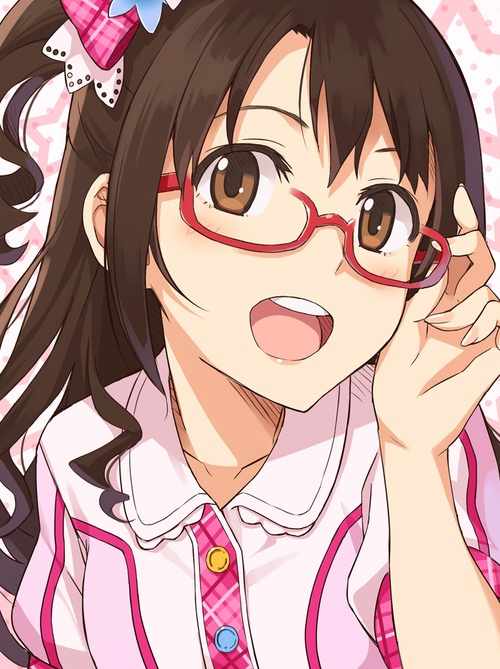 brown with eyes brown and and girl hair glasses Anime