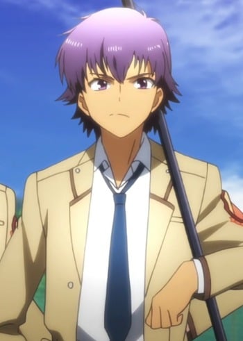 Purple hair anime guy