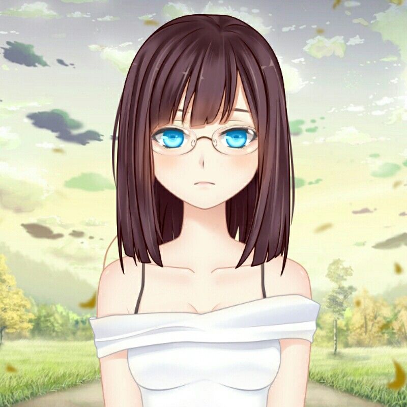 brown with eyes brown and and girl hair glasses Anime