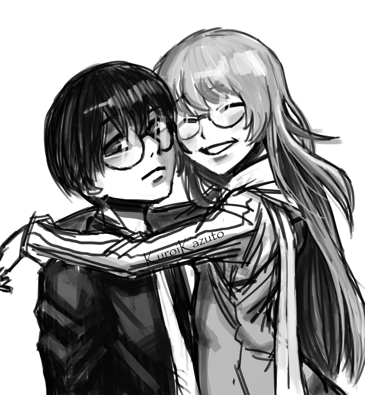 Anime couple with glasses