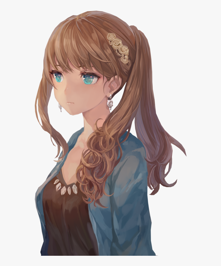 anime eyed Brown blue girl hair