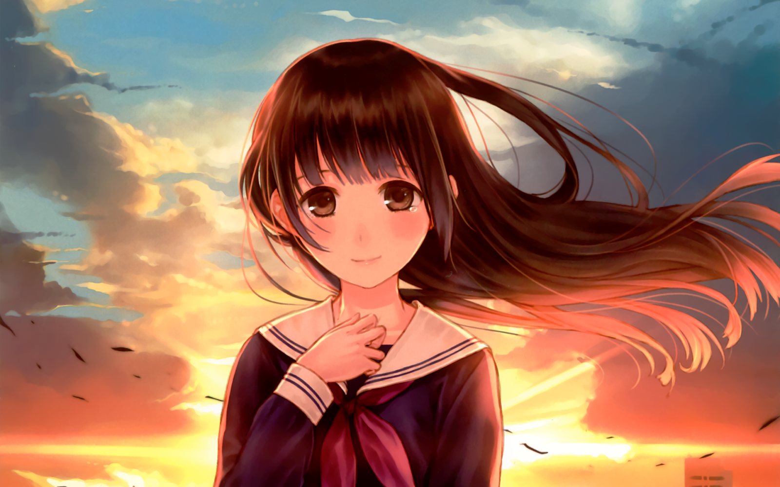 Anime girl brown hair red eyes