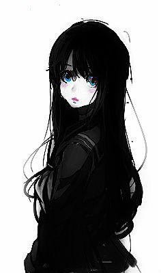 black eyes hair blue girl Anime