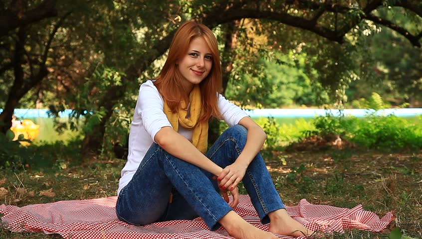 Outdoor woman asian redhead