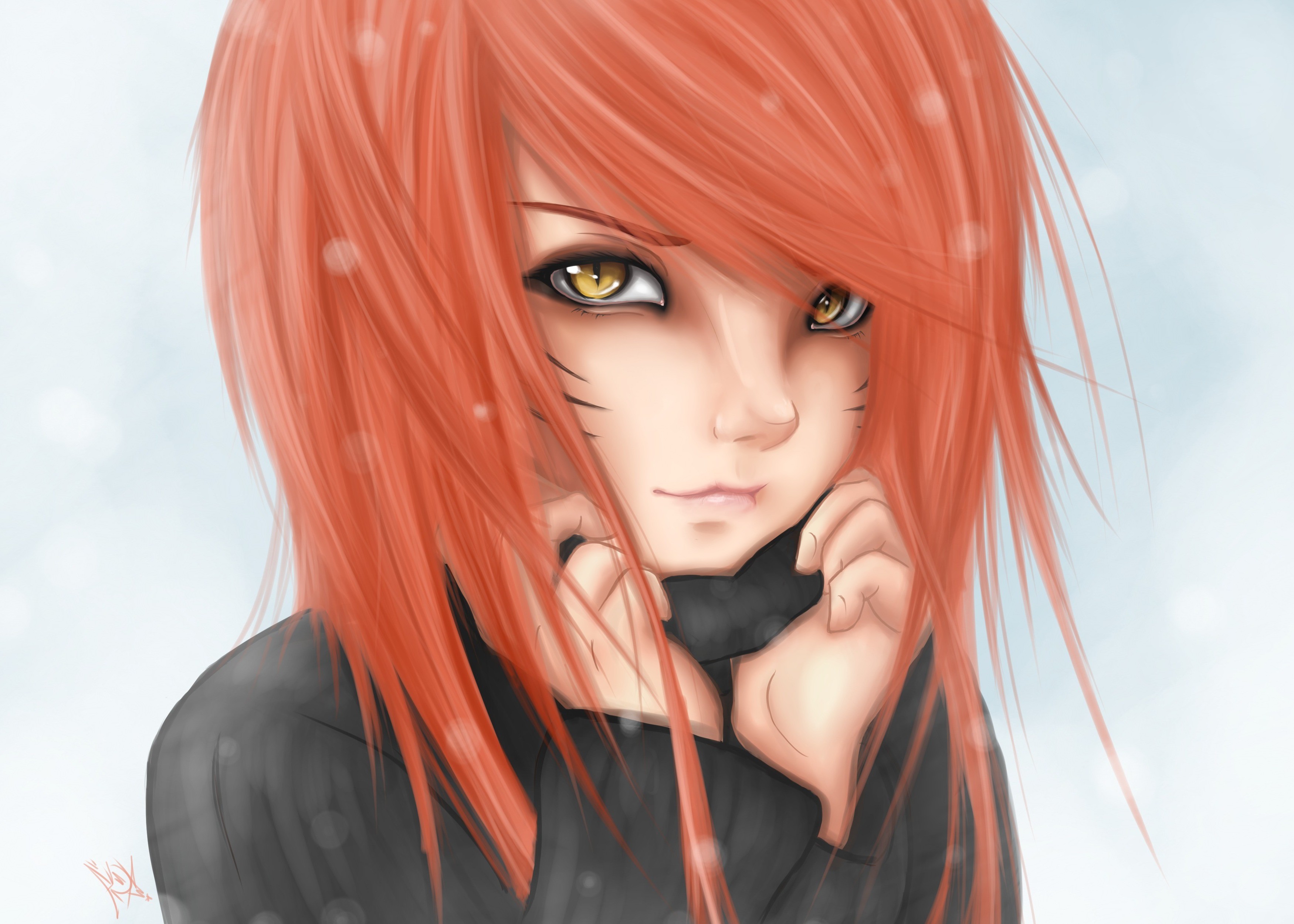 eyes Anime girl brown hair red